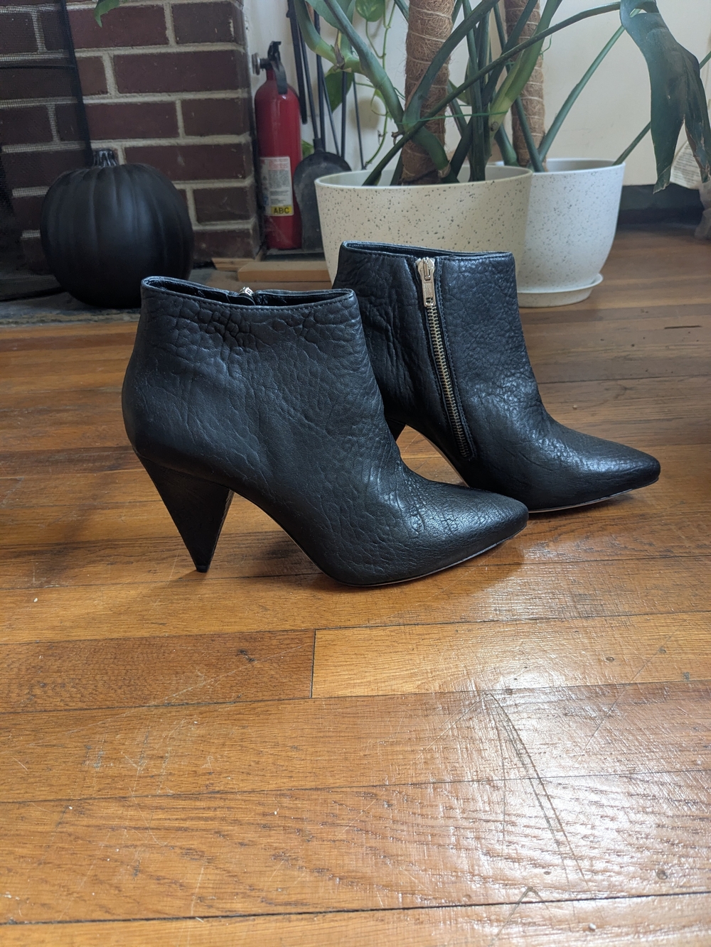 Loeffler Randall Black Leather Ankle Boots with Triangular Heels